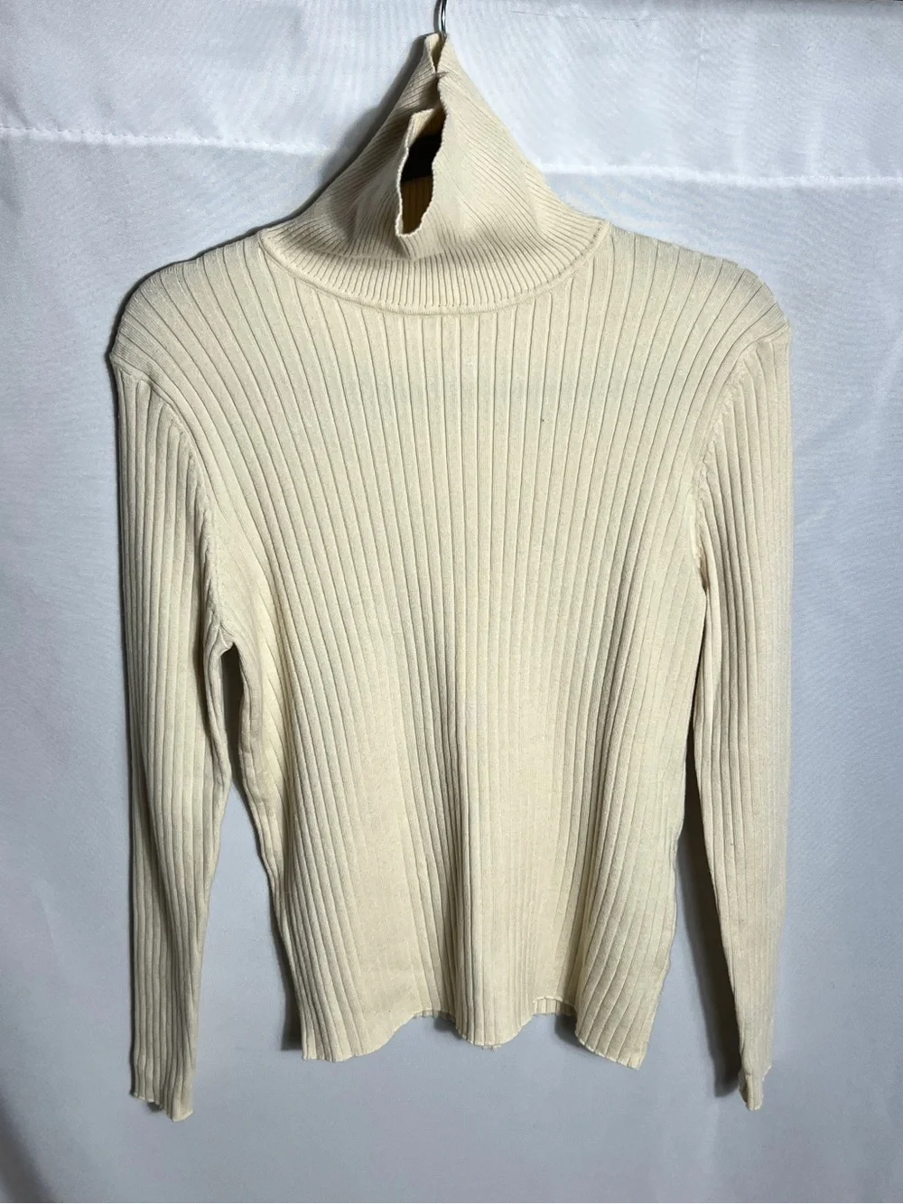 Cream Ribbed Turtleneck Sweater Fitted Stretch Knit Long Sleeve Top 2XL - Picture 1 of 4